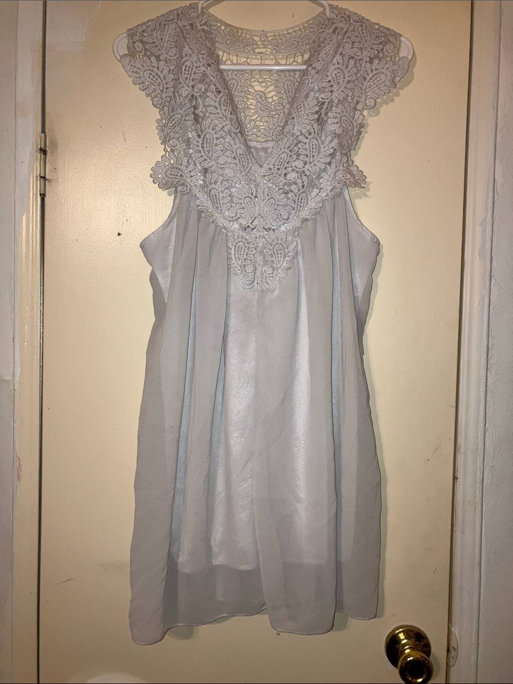 Source Unknown Light Gray Lace-Trim Midi Dress